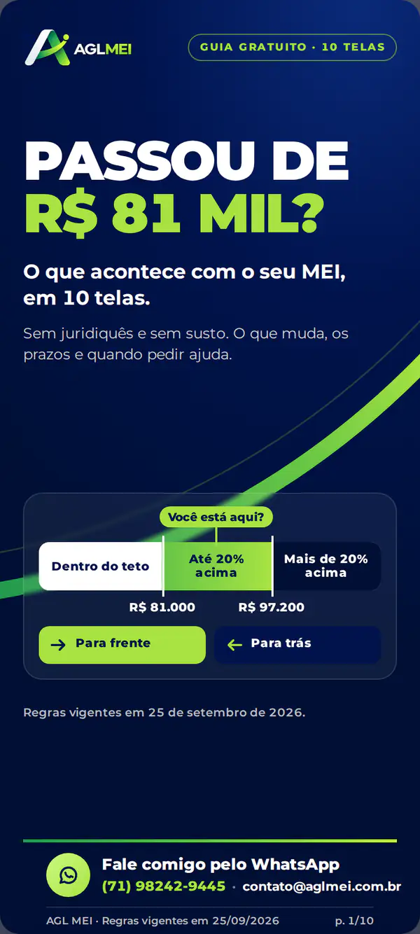 Capa do guia: Passou de R$ 81 mil? O que acontece com o seu MEI, em 10 telas.
